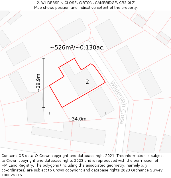 2, WILDERSPIN CLOSE, GIRTON, CAMBRIDGE, CB3 0LZ: Plot and title map