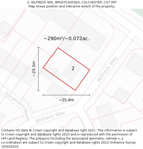 2, WILFREDS WAY, BRIGHTLINGSEA, COLCHESTER, CO7 0FP: Plot and title map