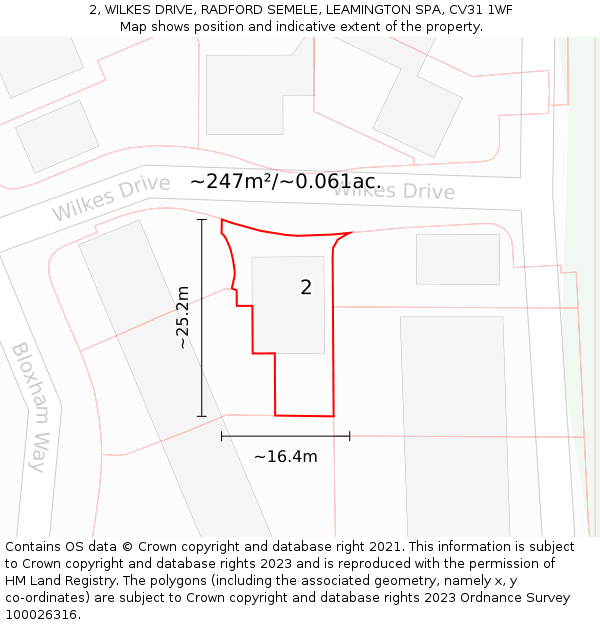 2, WILKES DRIVE, RADFORD SEMELE, LEAMINGTON SPA, CV31 1WF: Plot and title map
