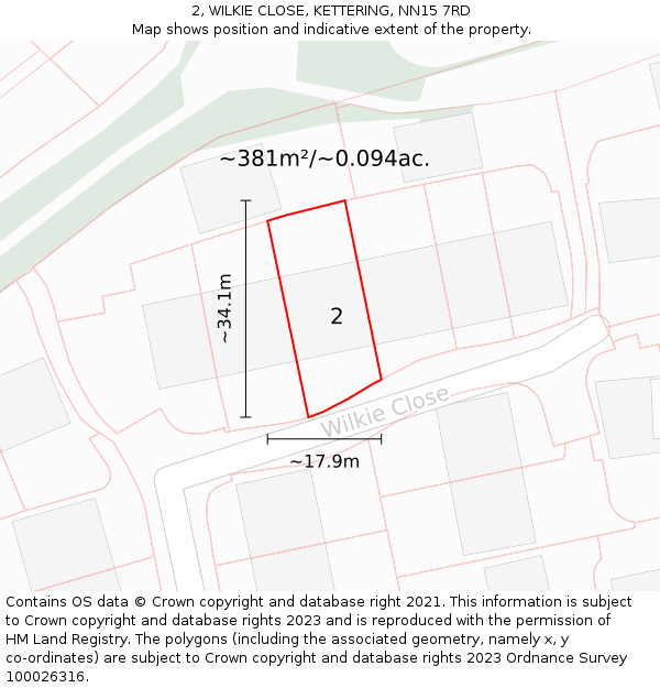 2, WILKIE CLOSE, KETTERING, NN15 7RD: Plot and title map