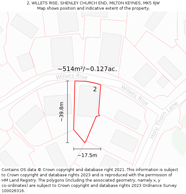 2, WILLETS RISE, SHENLEY CHURCH END, MILTON KEYNES, MK5 6JW: Plot and title map