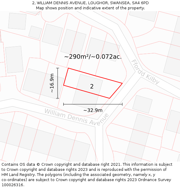 2, WILLIAM DENNIS AVENUE, LOUGHOR, SWANSEA, SA4 6PD: Plot and title map