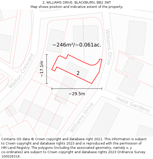 2, WILLIAMS DRIVE, BLACKBURN, BB2 3WT: Plot and title map