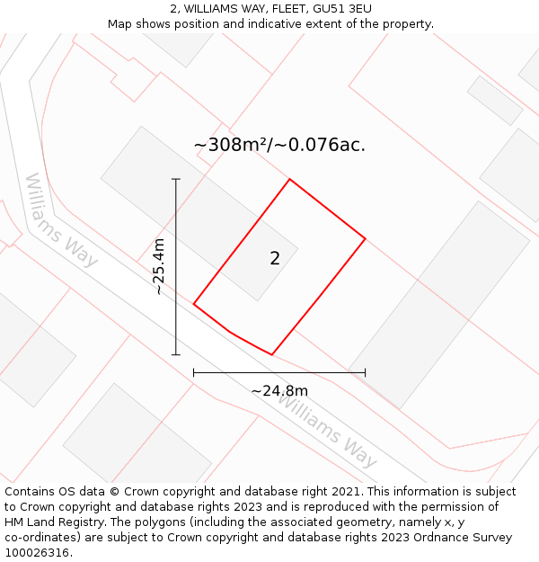 2, WILLIAMS WAY, FLEET, GU51 3EU: Plot and title map