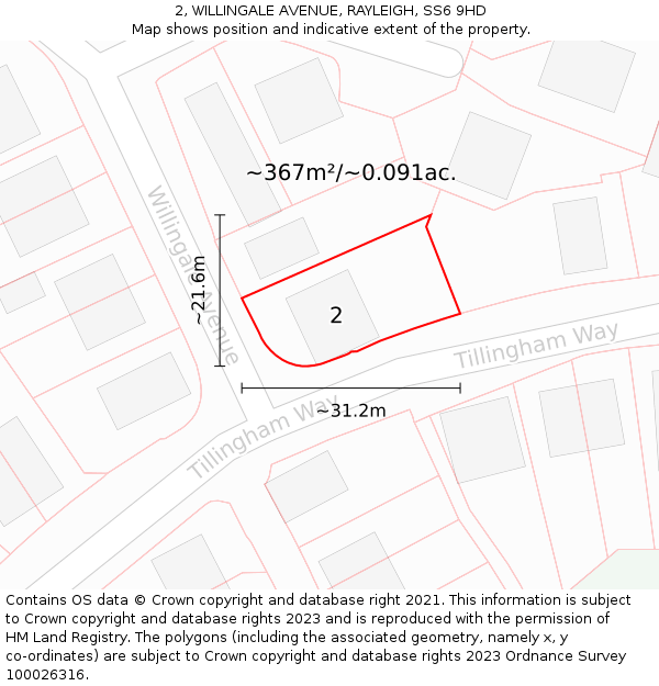 2, WILLINGALE AVENUE, RAYLEIGH, SS6 9HD: Plot and title map