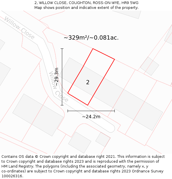 2, WILLOW CLOSE, COUGHTON, ROSS-ON-WYE, HR9 5WG: Plot and title map