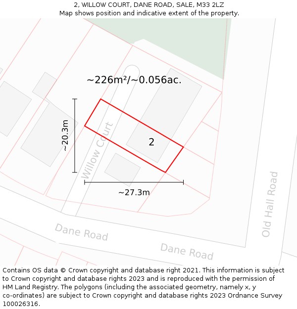 2, WILLOW COURT, DANE ROAD, SALE, M33 2LZ: Plot and title map