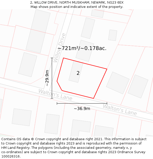 2, WILLOW DRIVE, NORTH MUSKHAM, NEWARK, NG23 6EX: Plot and title map