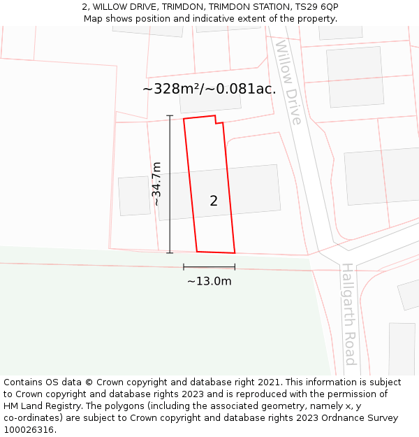 2, WILLOW DRIVE, TRIMDON, TRIMDON STATION, TS29 6QP: Plot and title map