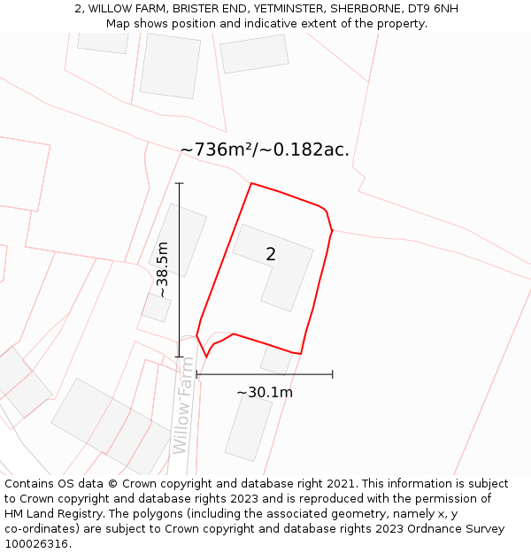 2, WILLOW FARM, BRISTER END, YETMINSTER, SHERBORNE, DT9 6NH: Plot and title map