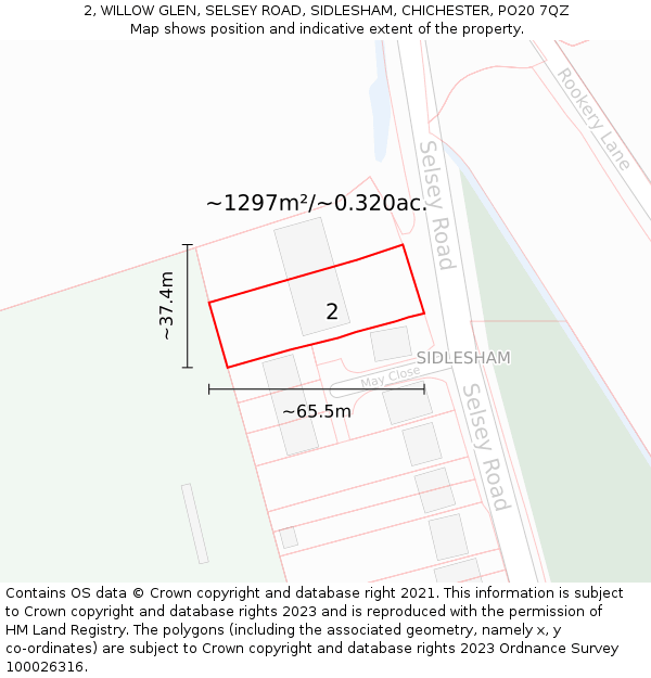 2, WILLOW GLEN, SELSEY ROAD, SIDLESHAM, CHICHESTER, PO20 7QZ: Plot and title map