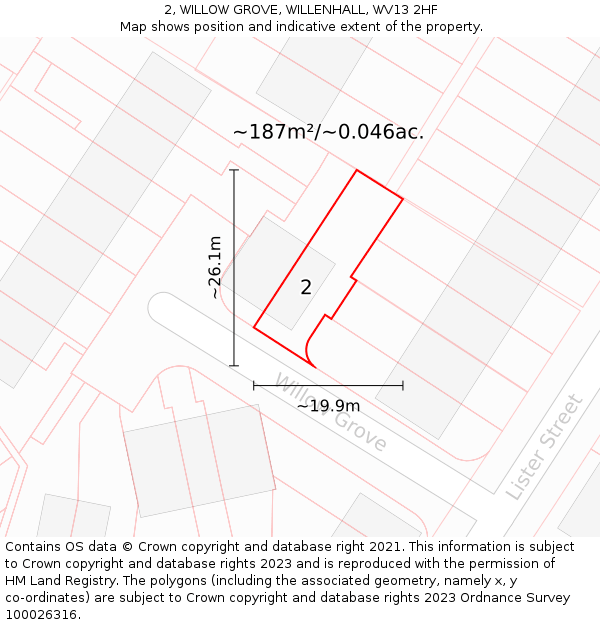 2, WILLOW GROVE, WILLENHALL, WV13 2HF: Plot and title map