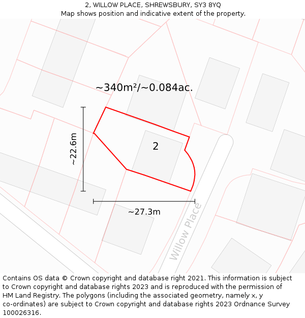 2, WILLOW PLACE, SHREWSBURY, SY3 8YQ: Plot and title map