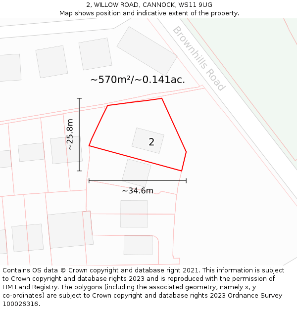 2, WILLOW ROAD, CANNOCK, WS11 9UG: Plot and title map