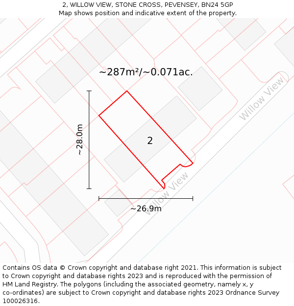 2, WILLOW VIEW, STONE CROSS, PEVENSEY, BN24 5GP: Plot and title map