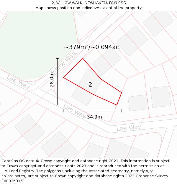 2, WILLOW WALK, NEWHAVEN, BN9 9SS: Plot and title map