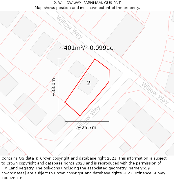 2, WILLOW WAY, FARNHAM, GU9 0NT: Plot and title map