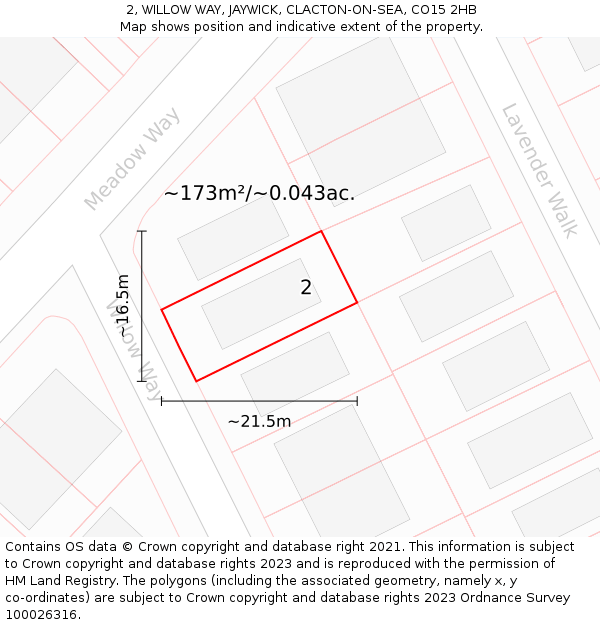 2, WILLOW WAY, JAYWICK, CLACTON-ON-SEA, CO15 2HB: Plot and title map
