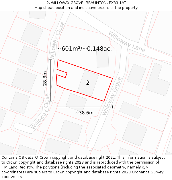 2, WILLOWAY GROVE, BRAUNTON, EX33 1AT: Plot and title map