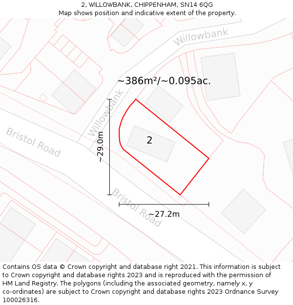 2, WILLOWBANK, CHIPPENHAM, SN14 6QG: Plot and title map