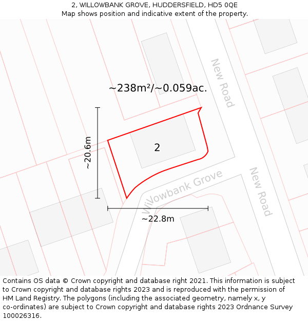 2, WILLOWBANK GROVE, HUDDERSFIELD, HD5 0QE: Plot and title map