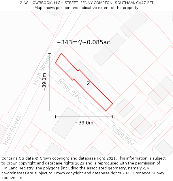 2, WILLOWBROOK, HIGH STREET, FENNY COMPTON, SOUTHAM, CV47 2FT: Plot and title map
