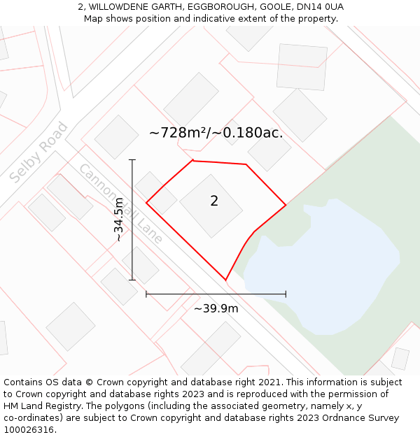 2, WILLOWDENE GARTH, EGGBOROUGH, GOOLE, DN14 0UA: Plot and title map