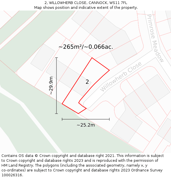 2, WILLOWHERB CLOSE, CANNOCK, WS11 7FL: Plot and title map