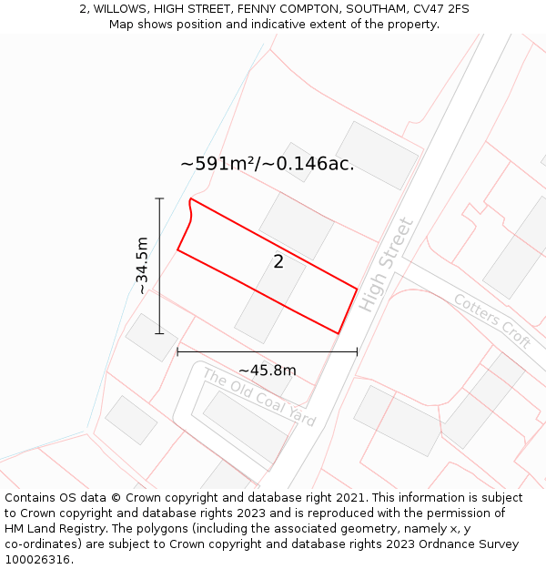 2, WILLOWS, HIGH STREET, FENNY COMPTON, SOUTHAM, CV47 2FS: Plot and title map