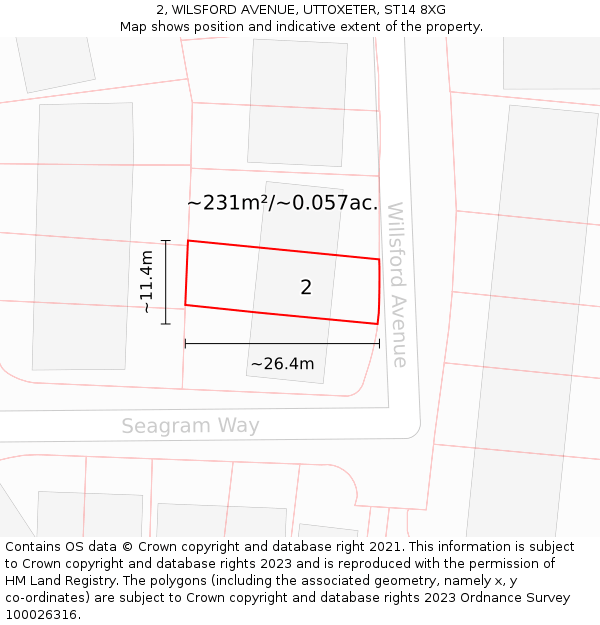 2, WILSFORD AVENUE, UTTOXETER, ST14 8XG: Plot and title map