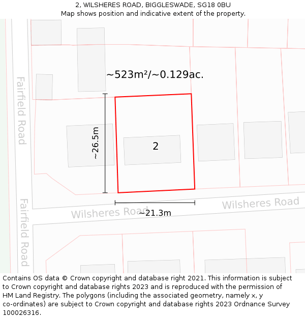 2, WILSHERES ROAD, BIGGLESWADE, SG18 0BU: Plot and title map