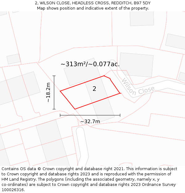 2, WILSON CLOSE, HEADLESS CROSS, REDDITCH, B97 5DY: Plot and title map