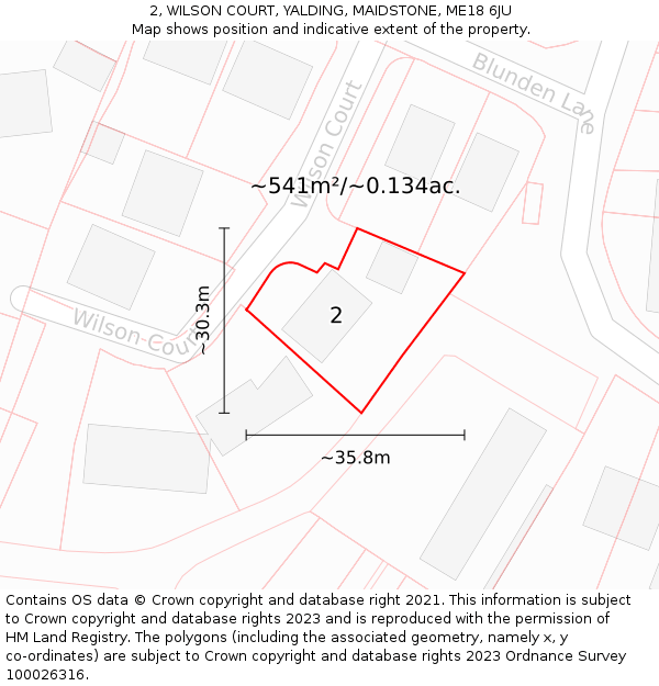 2, WILSON COURT, YALDING, MAIDSTONE, ME18 6JU: Plot and title map