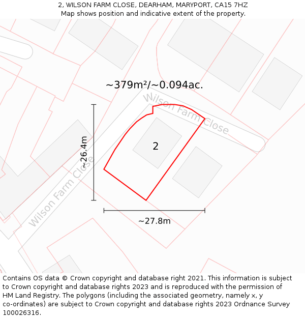 2, WILSON FARM CLOSE, DEARHAM, MARYPORT, CA15 7HZ: Plot and title map