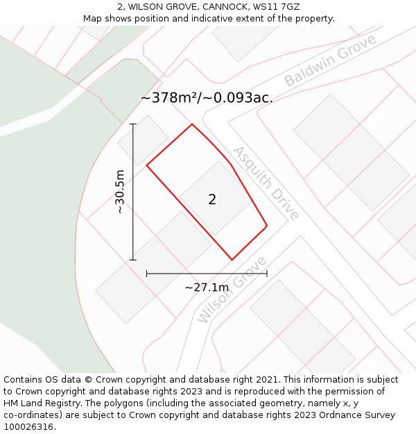 2, WILSON GROVE, CANNOCK, WS11 7GZ: Plot and title map