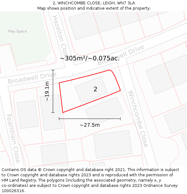 2, WINCHCOMBE CLOSE, LEIGH, WN7 3LA: Plot and title map