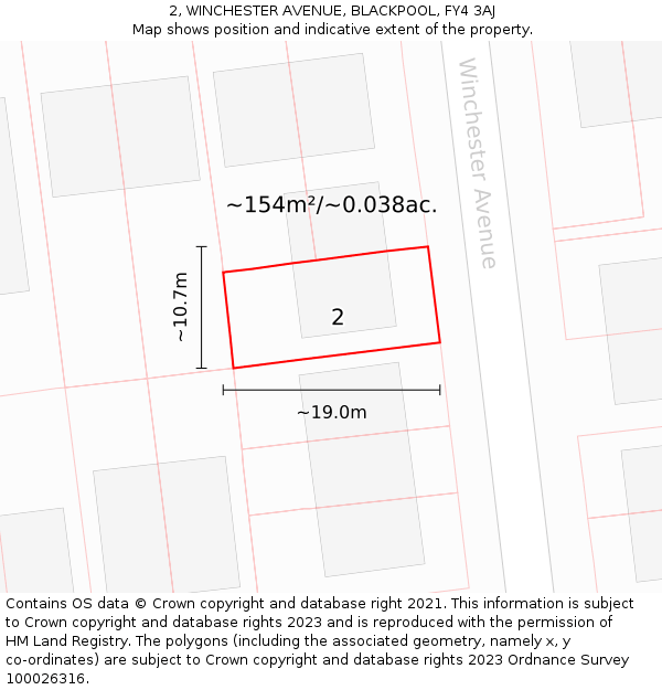 2, WINCHESTER AVENUE, BLACKPOOL, FY4 3AJ: Plot and title map