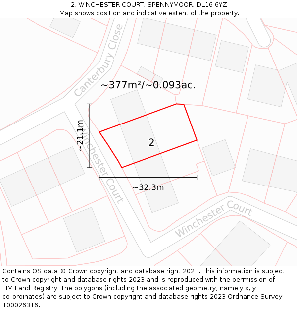 2, WINCHESTER COURT, SPENNYMOOR, DL16 6YZ: Plot and title map