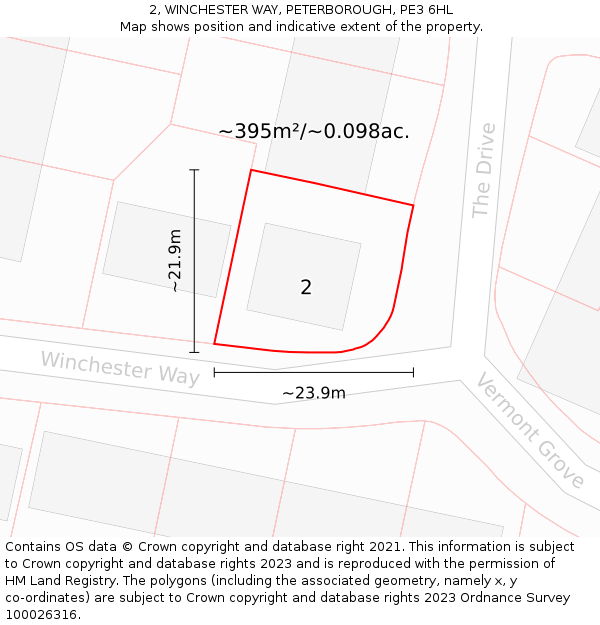 2, WINCHESTER WAY, PETERBOROUGH, PE3 6HL: Plot and title map