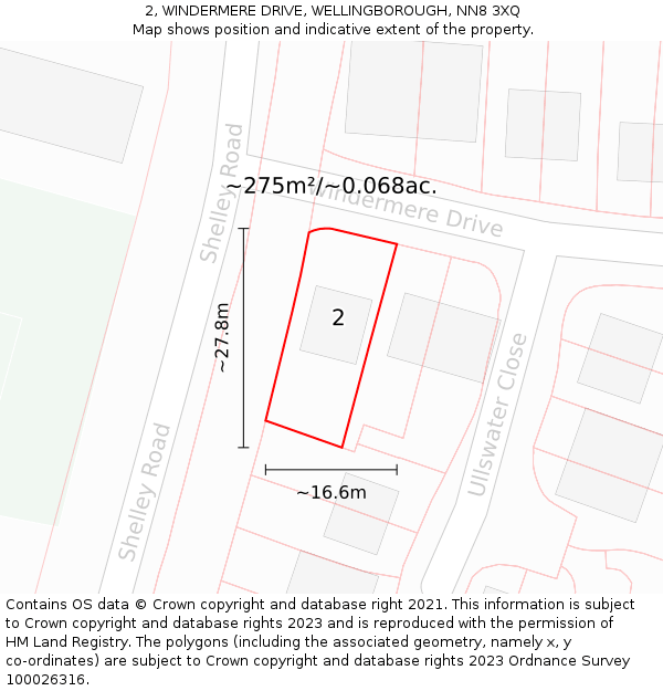 2, WINDERMERE DRIVE, WELLINGBOROUGH, NN8 3XQ: Plot and title map