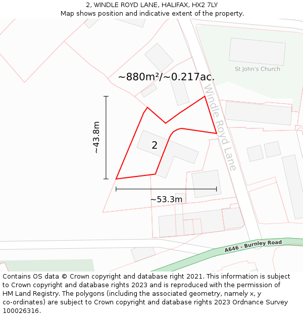 2, WINDLE ROYD LANE, HALIFAX, HX2 7LY: Plot and title map