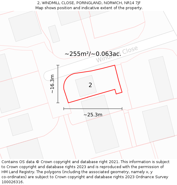 2, WINDMILL CLOSE, PORINGLAND, NORWICH, NR14 7JF: Plot and title map