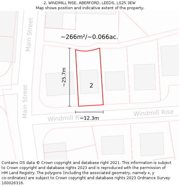 2, WINDMILL RISE, ABERFORD, LEEDS, LS25 3EW: Plot and title map