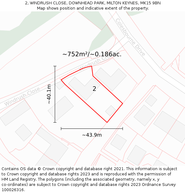 2, WINDRUSH CLOSE, DOWNHEAD PARK, MILTON KEYNES, MK15 9BN: Plot and title map