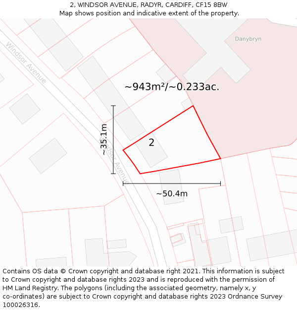 2, WINDSOR AVENUE, RADYR, CARDIFF, CF15 8BW: Plot and title map