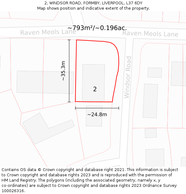 2, WINDSOR ROAD, FORMBY, LIVERPOOL, L37 6DY: Plot and title map