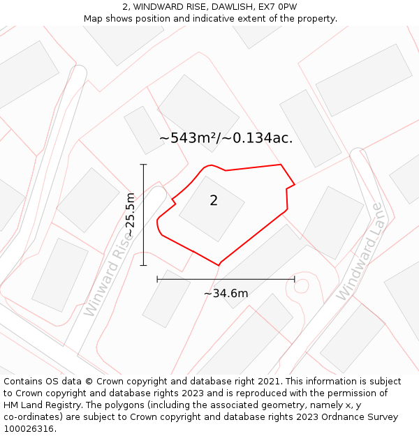 2, WINDWARD RISE, DAWLISH, EX7 0PW: Plot and title map