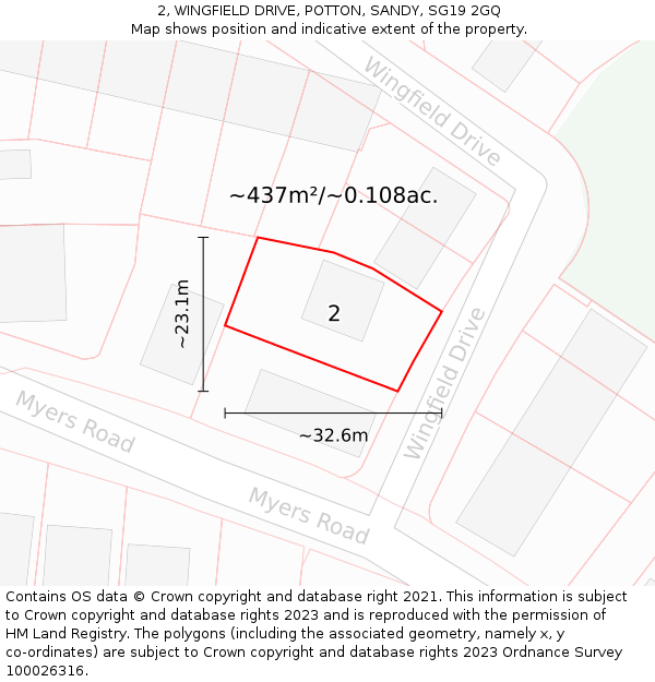 2, WINGFIELD DRIVE, POTTON, SANDY, SG19 2GQ: Plot and title map