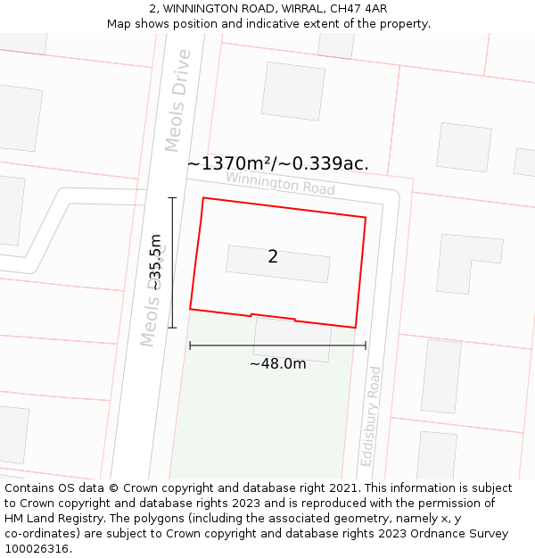 2, WINNINGTON ROAD, WIRRAL, CH47 4AR: Plot and title map