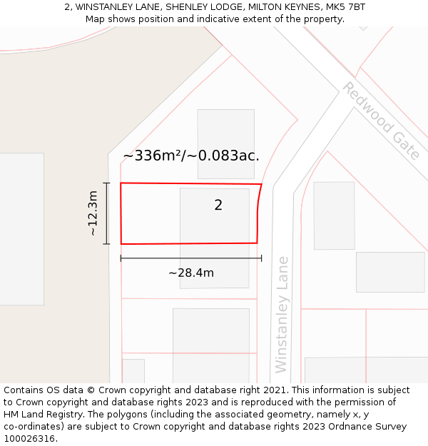 2, WINSTANLEY LANE, SHENLEY LODGE, MILTON KEYNES, MK5 7BT: Plot and title map